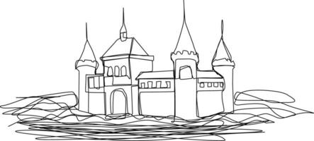 ett linje konst. kontinuerlig linje konst. illustration av ett gammal slott vektor