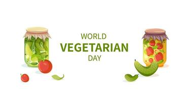 Netz Banner mit Dosen- Gemüse. Welt Vegetarier Tag Layout. Hintergrund zum Ihre Design, Webseite, Sozial Netzwerke, Mailing Listen. vektor