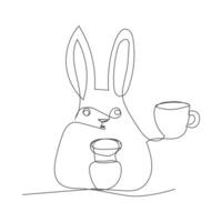 kanin innehav en kaffe kopp ett linje konst vektor
