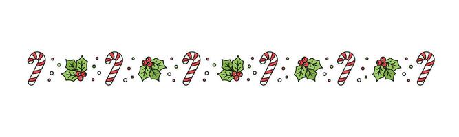 jul tema dekorativ gräns och text delare, mistel och godis sockerrör mönster. vektor illustration.