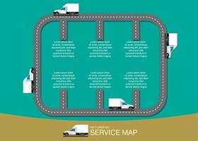 Bedienung Karte die Info Grafik mit abholen LKW auf Straße. vektor