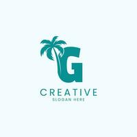 Strand Palme Baum mit Brief G Logo Design Vektor Bild