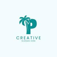 Strand Palme Baum mit Brief p Logo Design Vektor Bild