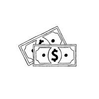 dollar ikon design med hand dragen översikt stil i svart och vit vektor