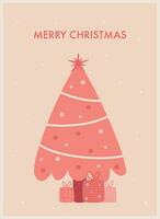 söt rosa jul illustration med jul träd och gåvor vektor illustration