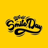 glücklich Lächeln Tag Vektor Typografie Illustration auf Gelb Hintergrund. Lächeln Tag Gruß Karte Vorlage Design Welt Lächeln Tag Banner, Poster, Gruß Karte.