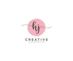 första hj feminin logotyp skönhet monogram och elegant logotyp design, handstil logotyp av första signatur, bröllop, mode, blommig och botanisk med kreativ mall. vektor