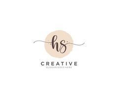 första hs feminin logotyp skönhet monogram och elegant logotyp design, handstil logotyp av första signatur, bröllop, mode, blommig och botanisk med kreativ mall. vektor