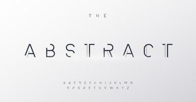 abstrakt sauber Alphabet, Digital futuristisch Briefe, minimalistisch Hi-Tech Schriftart zum Sci-Fi Logo, Hi-Tech Überschrift, edm Typografie, Spiel glatt Tippfehler Grafik. Vektor typografisch Design.