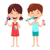 tägliche Zahnhygiene. Junge und Mädchen beim Zähneputzen