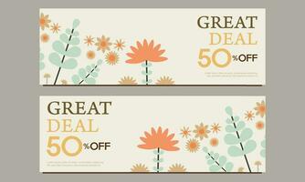 großartig Deal horizontal Banner Vorlage mit Blumen- und Blume Ornament vektor