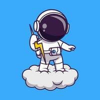 Astronaut halten Donner auf Wolke Karikatur Vektor Symbol Illustration. Wissenschaft Technologie Symbol Konzept isoliert Prämie Vektor. eben Karikatur Stil