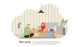 islamisk familj iftar äter efter fastan. familjemiddag vektor