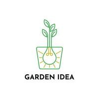 Licht Birne Lampe mit Blatt und Topf zum kreativ Garten Pflanze Innovation Idee Logo Design Konzept vektor