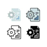 Graf i papper dokumentera med kugghjul för stor data bearbetning analytisk. projekt sida utvärdering. data förvaltning, analys, rapporter, databas ikon. vektor illustration design.