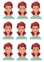 Gesichtsausdrücke einer Frau. verschiedene weibliche Emotionen vektor