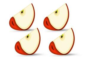 vier Stücke von Apfel geschnitten zum Element von rot fruchtig Apfel auf isoliert Weiß Hintergrund, gesund Obst Konzept, und einstellen von Äpfel Frucht, Apfel Vektor