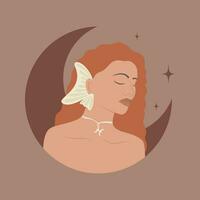 pisces zodiaken tecken ung kvinna tecknad serie vektor illustration. astro symbol personlighet
