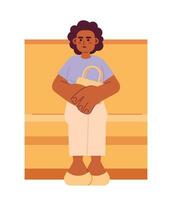 afrikansk amerikan kvinna transport passagerare Sammanträde 2d tecknad serie karaktär. svart kvinna tåg pendlare på sittplats isolerat vektor person vit bakgrund. tunnelbana pendling Färg platt fläck illustration