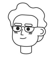 glasögon senior vuxen man svart och vit 2d vektor avatar illustration. leende glasögon gammal man översikt tecknad serie karaktär ansikte isolerat. medelålders person platt användare profil bild, porträtt manlig