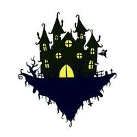 Halloween verfolgt Haus isoliert auf Weiß Hintergrund. unheimlich dunkel Silhouette von Zuhause oder Villa. Karikatur Vektor gespenstisch Illustration. gotisch süß Stadt, Dorf
