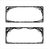 Halloween rahmen. Spinnweben und schleimig Fäden Grenze. Platz Karikatur Illustration isoliert auf Weiß. unheimlich gruselig Silhouette. dunkel Spinnennetz, Hand gezeichnet hauchdünner vektor
