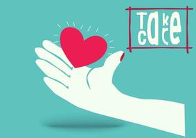 en hand innehav röd hjärta på blå bakgrund.hjärta hälsa, lycklig volontär- välgörenhet, delning kärlek. hjärtans dag.den Foto visar de princip av omtänksam och Bra hälsa. vektor