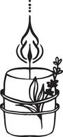 Kerze Kunst Kontur. Handzeichnung Zeichnung Umriss, Kerzenlicht Feuer, Flamme, Feiertag romantisch Dekoration. Gekritzel, Skizze, Minimalismus. Kerze Vektor Grafik hervorgehoben auf ein Weiß Hintergrund.