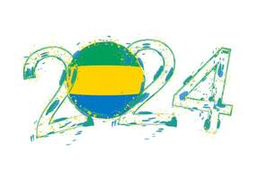 2024 år i grunge stil med flagga av gabon. vektor