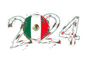 2024 Jahr im Grunge Stil mit Flagge von Mexiko. vektor
