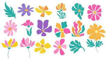einfach bunt groovig Blumen Clip Art. abstrakt modern Blumen- Illustration im modisch hell Farbe Palette. Vektor Kunst.