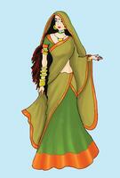 skön rajistani indisk kvinnor bär sari och armband vektor