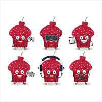 Kirsche Muffin Karikatur Charakter sind spielen Spiele mit verschiedene süß Emoticons vektor