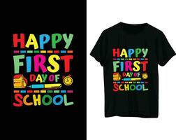 glücklich zuerst Tag von Schule T-Shirt Design vektor