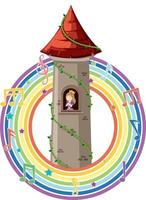 Prinzessin im Turm mit Melodiesymbol auf Regenbogen vektor