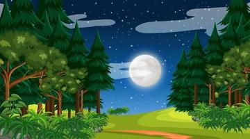 Regenwald oder tropischer Wald in der Nachtszene mit dem Mond am Himmel vektor