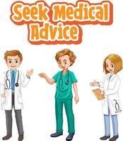 söka medicinsk rådgivning typsnitt med många läkare seriefigur vektor