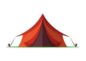 röd utomhus- camping tält i platt design isolerat på vit bakgrund vektor