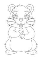 schwarz und Weiß süß Hamster Karikatur Charakter Vektor Illustration. Färbung Seite von Karikatur süß lächelnd Hamster