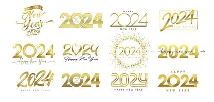 einstellen von 2024 golden Symbole. Gold Zahlen. Vektor Illustrationon. typografisch Design