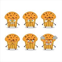 Schoko Chips Muffin Karikatur Charakter mit verschiedene wütend Ausdrücke vektor