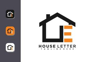 Haus Logo Design mit Brief e Vektor Konzept