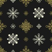 sömlös mönster med guld och vit snöflingor på en mörk bakgrund vektor