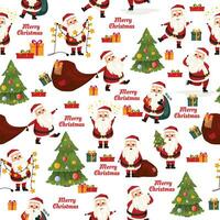 fröhlich Weihnachten nahtlos Muster mit Santa Klaus, Baum und Geschenke im Vektor. Verpackung Papier oder drucken. vektor