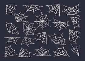 Spinnennetz-Silhouette, die für Halloween-Bannerdekorationen hängt. vektor