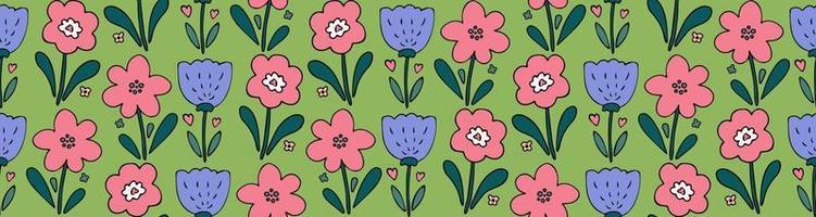 söta våren vektor sömlösa mönster med enkla blommor doodles