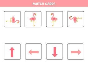 links, Rechts, oben oder runter. räumlich Orientierung mit süß Rosa Flamingo. vektor
