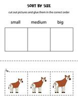 sortera söt okapi förbi storlek. pedagogisk kalkylblad för ungar. vektor