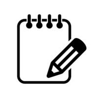 Notizbuch und Bleistift Symbol. Symbol von Anmerkungen. Notizblock Vektor unterzeichnen.