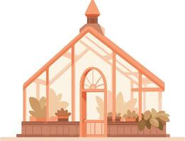 hand dragen växthus byggnad för odling i platt stil vektor